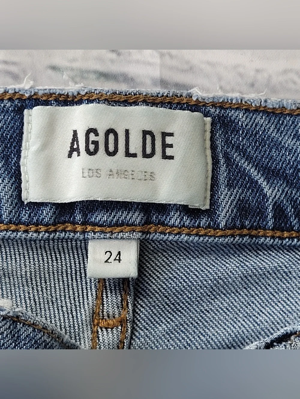 ✅ Agolde High-Rise Light Blue Slim Leg Leg Jeans raw hem size 24
